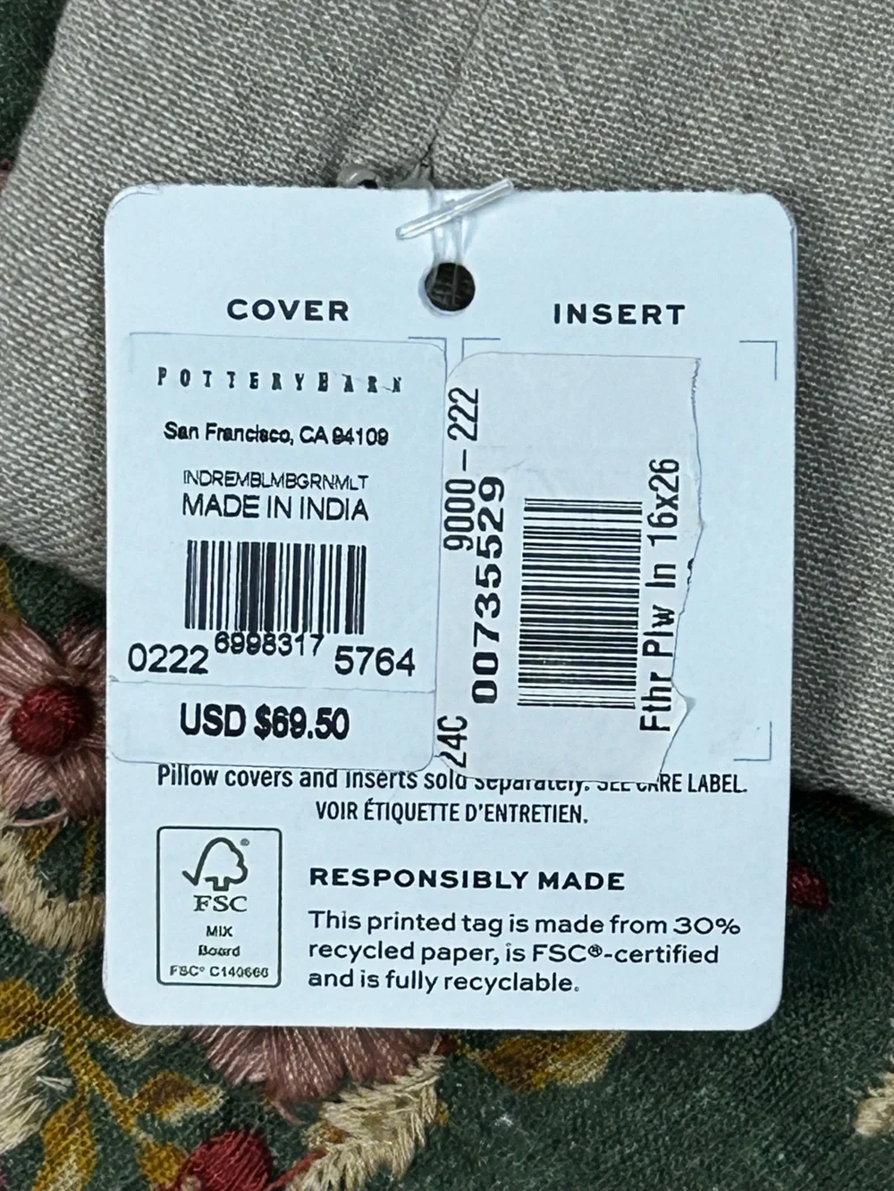 Pottery Barn Indira Embroidered Lumbar Pillow Cover 16x26 New